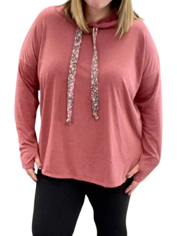 Online Clothing Boutiques Marsala With Contrast Strings Hoodie In Pink