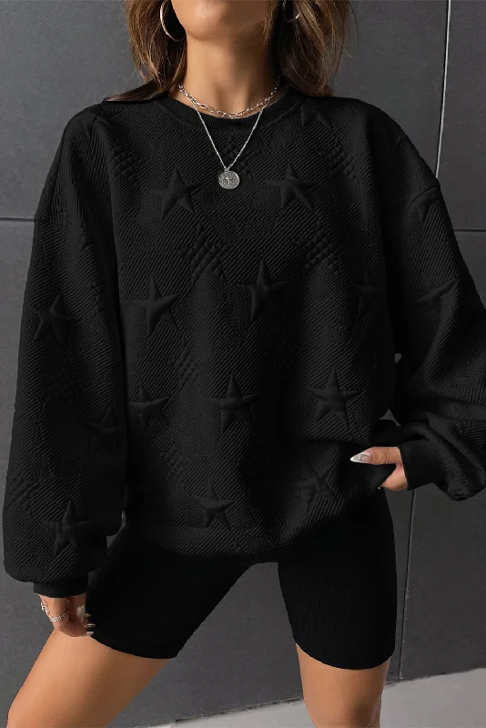 Timeless Classics Star Embossed Textured Drop Shoulder Sweatshirt