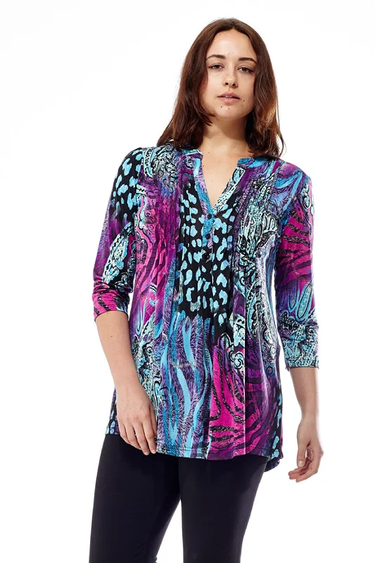 Flash Sale Or Flash Sales La Cera Pleat Front Printed Tunic Purple