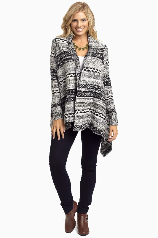 Luxe Women's Fashion Black Grey Tribal Knit Cardigan