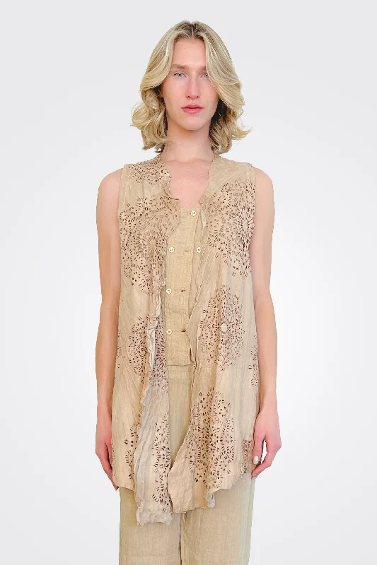 Early Bird Offer Lasercut Long Vest - Beige