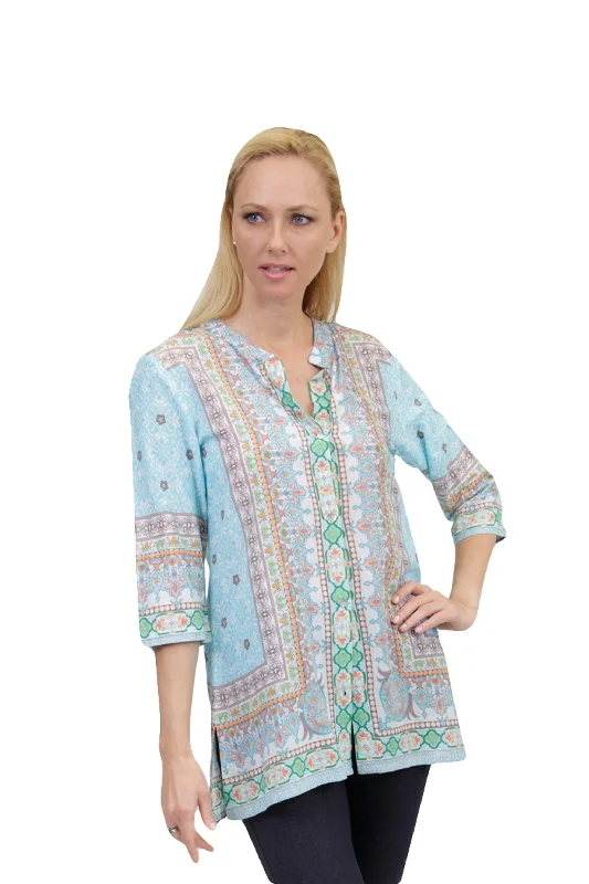 Trendy Women's Fashion Mosaic Border Print Tunic