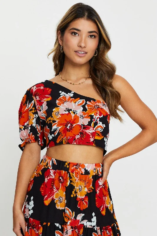 Clothing Sale Print One Shoulder Top