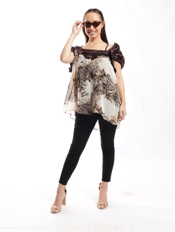 Trendy Women's Fashion Brown Off Shoulder Top