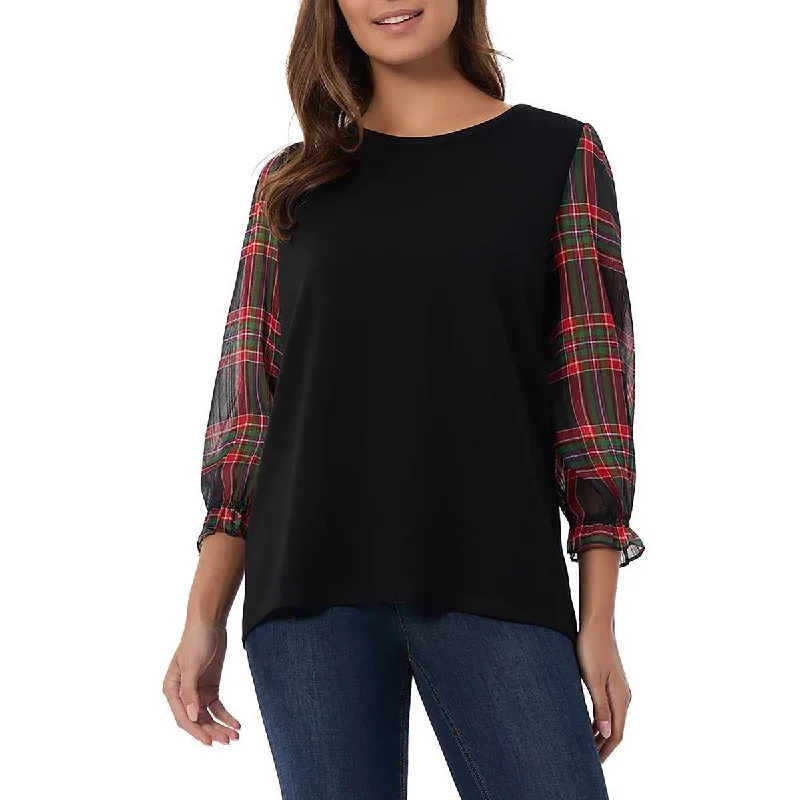 Edgy Fashion Womens Plaid Viscose Pullover Top