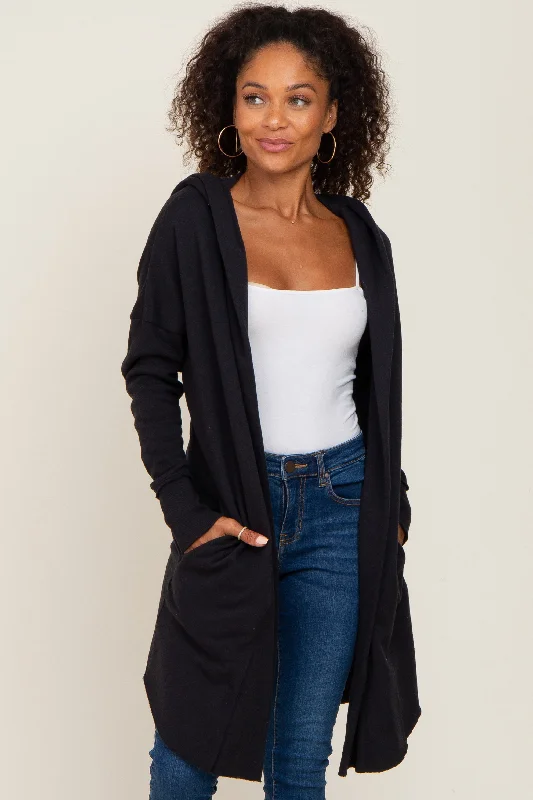 Outfits For Women Black Hooded Long Cardigan