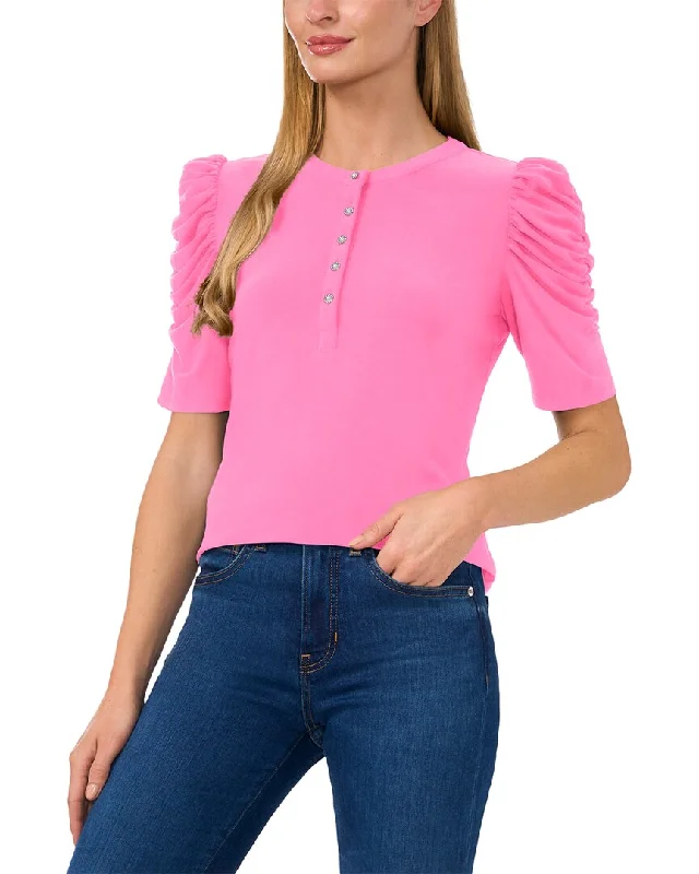 Women's Casual Outfit CeCe Shirred Sleeve Henley Knit Top