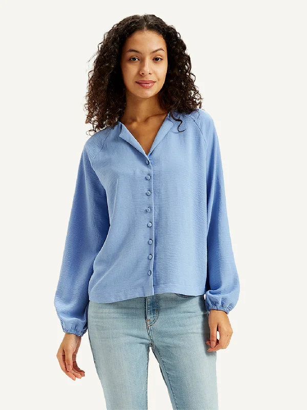 Online Boutique Clothing Women's Textured Blue Round Neck Top