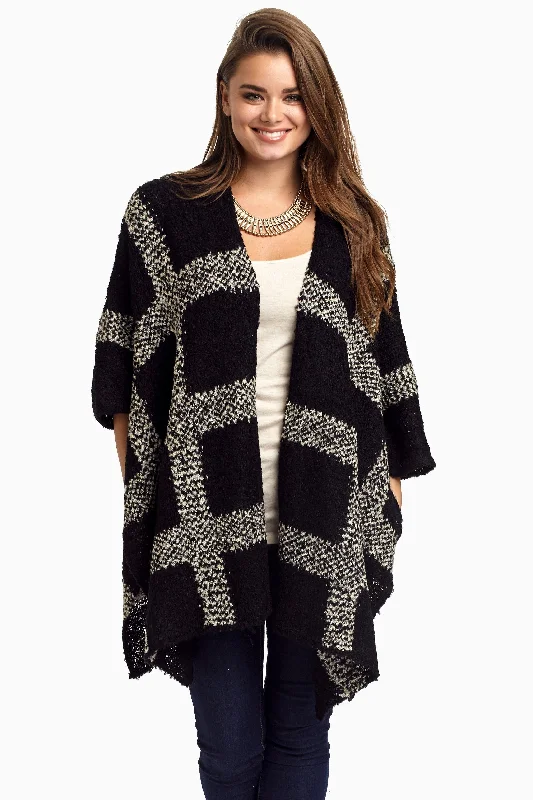 Casual Chic Clothing Black Plaid Oversized Knit Cardigan