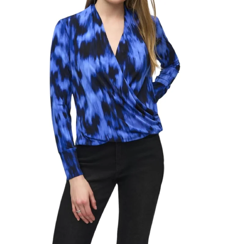 Timeless Elegance V-Neck Wrap Pullover Top In Royal