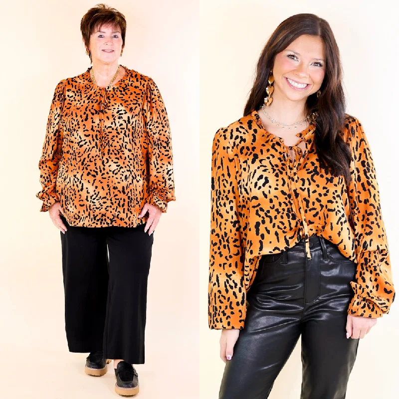 Women's Formal Clothes Boss Lady Leopard Print Top in Rust Orange