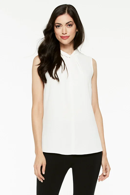 Flash Sale Clothing Twist-Neck Crepe de Chine Blouse, White