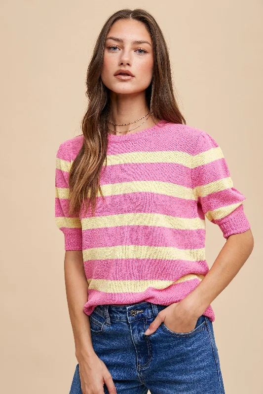 Clothes Sales Pink Striped Terry Knit Top