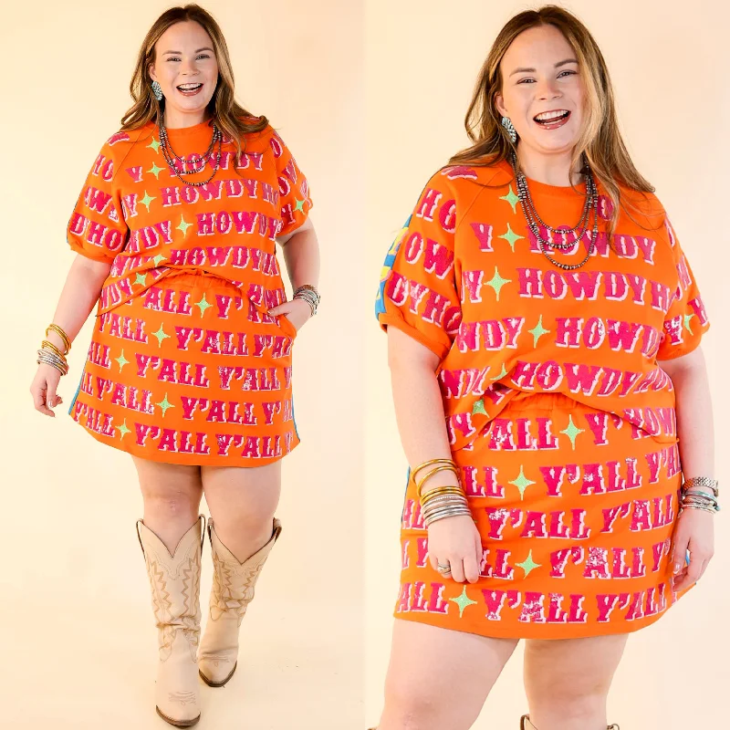 Relaxed Fashion Queen Of Sparkles | Howdy Y'all Sequined Colorblock Short Sleeve Top in Orange & Blue