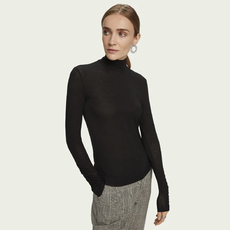 High End Women's Wear Long Sleeve Turtleneck T-Shirt (Black)