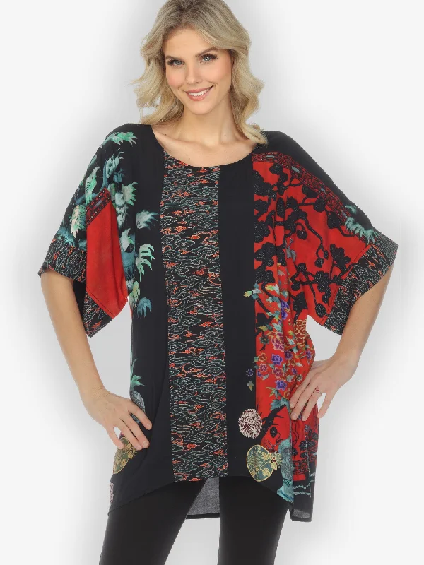 Women's Classic Attire Landscape Mono Tree Crossover Tunic