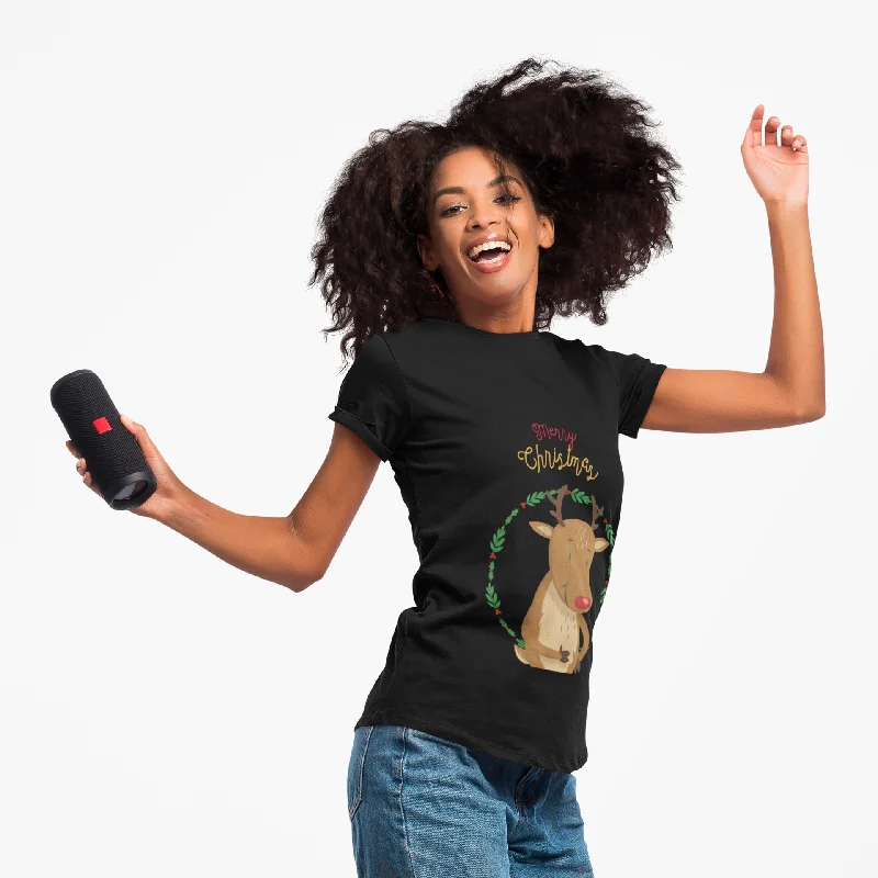 Fashion Sale Womens Reindeer Holiday Short Sleeve Tee