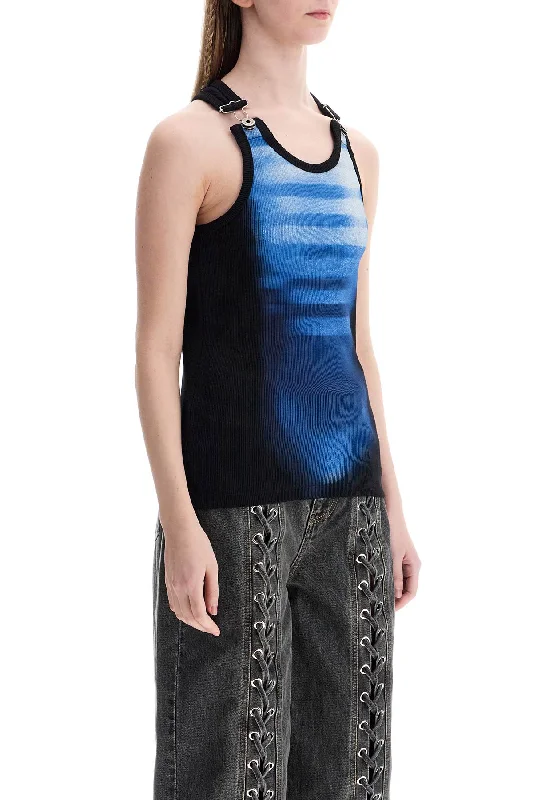 Women's Outerwear for All Weather Conditions Jean Paul Gaultier Sleeveless Blue Cotton Striped Top Le Male With Wide Neckline