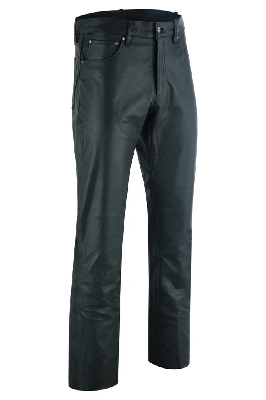 Women's Evening Wear Attire DS452 Women's Classic 5 Pocket Black Casual Motorcycle Leather Pants