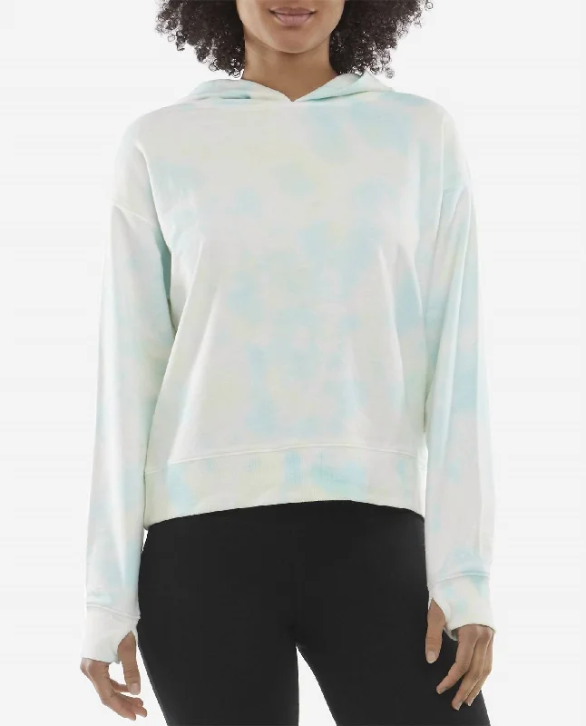 Online Boutiques Clothing Mottled Tie Dye Hoodie In Crystal Turquoise