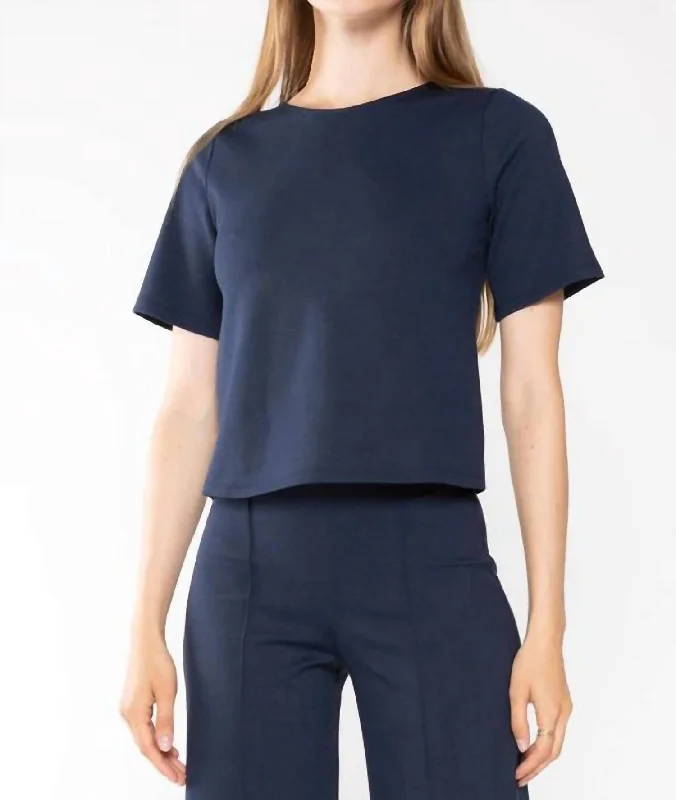 Clothes Of Woman Ponte Knit Short Sleeve Extended In Navy