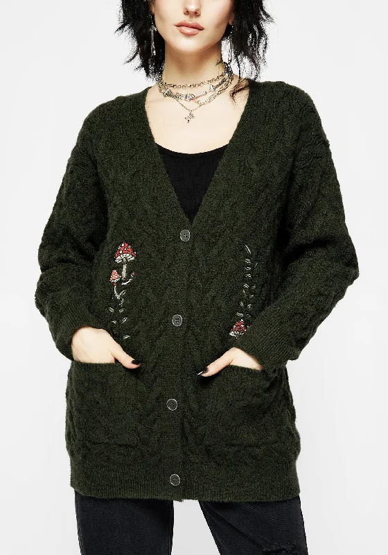 Trendy Street Style Seelie Embroidered Cable Knit Cardigan