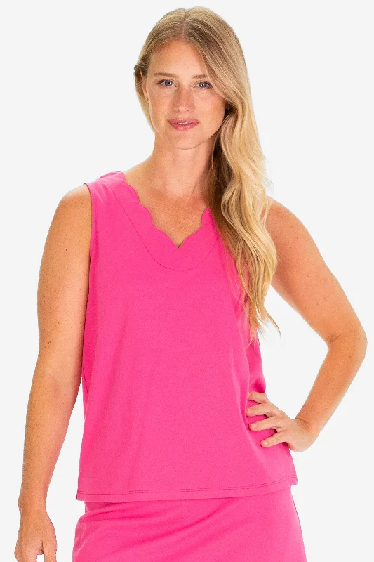 Women's Wardrobe Apparel The Pique Serena Scallop Tank in Raspberry