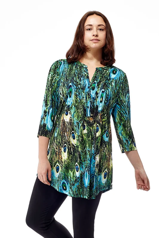 Flash Sales Today La Cera Pleat Front Printed Tunic Peacock