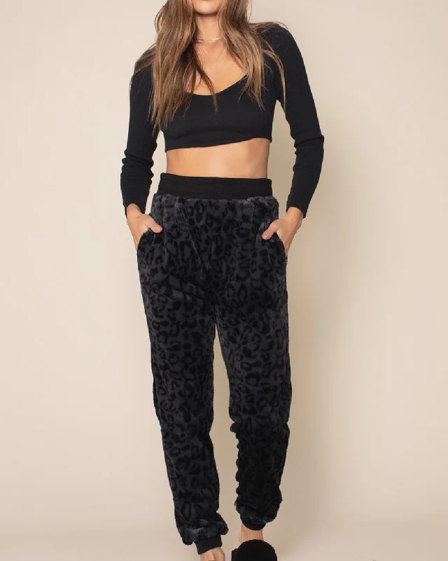 Bold and Elegant Women's Fashion Women's Lounge Pants | Slate Black Leopard