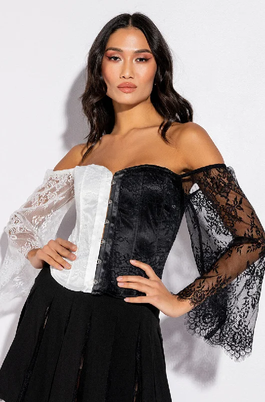 Women's Date Night Outfit DREAMY OFF THE SHOULDER LACE CORSETED BLOUSE