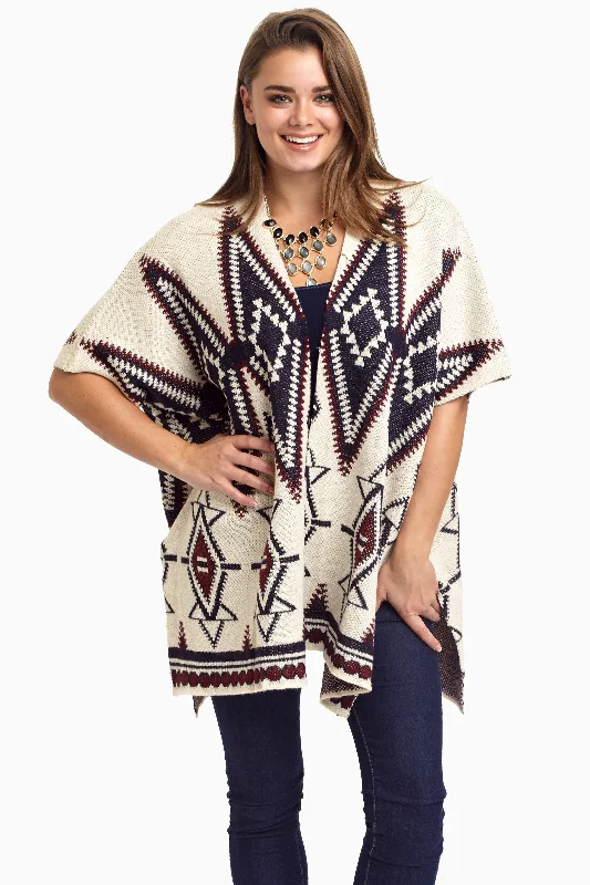 Imeless Style Beige Tribal Oversized Knit Cardigan