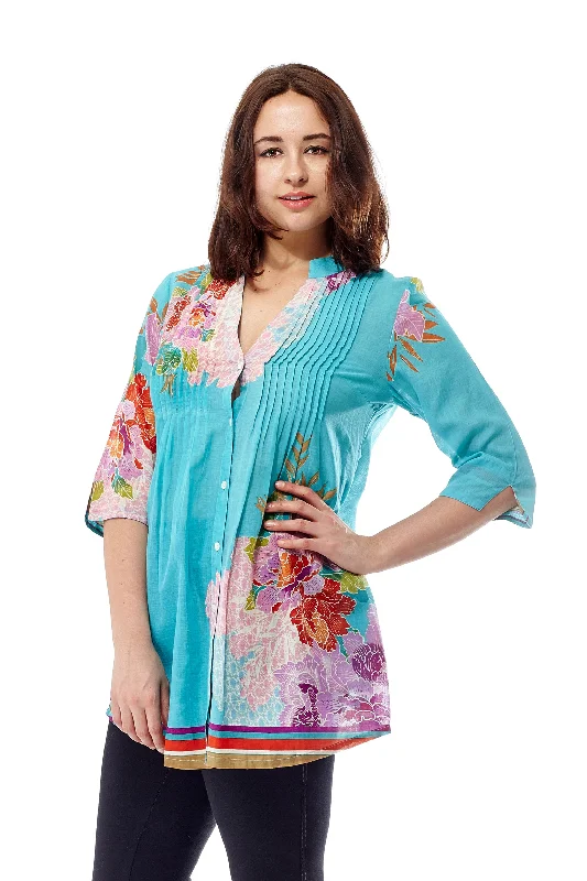 Women's Evening Wear for Special Occasions Floral Border Print Tunic with Release Pleats