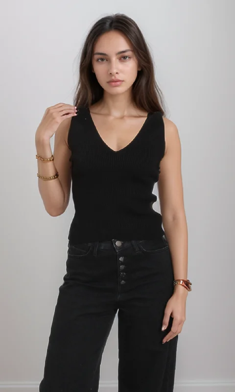 Affordable Online Boutiques Women Fitted Knit Top (Black)