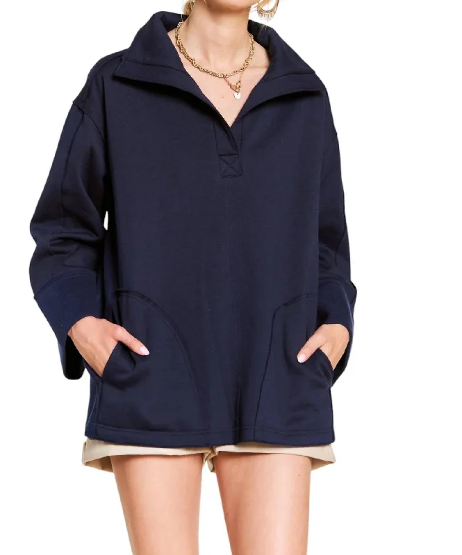 Must-Have Styles Together At Last Collared Pullover In Navy