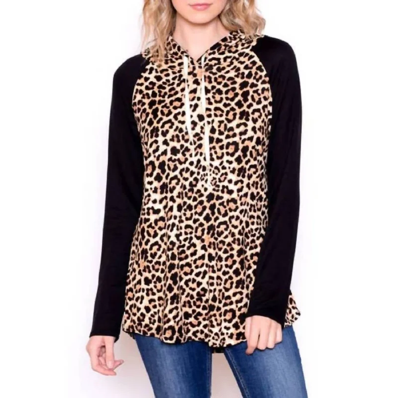 Clothes Of Woman Soft Leopard Hoodie In Brown/black