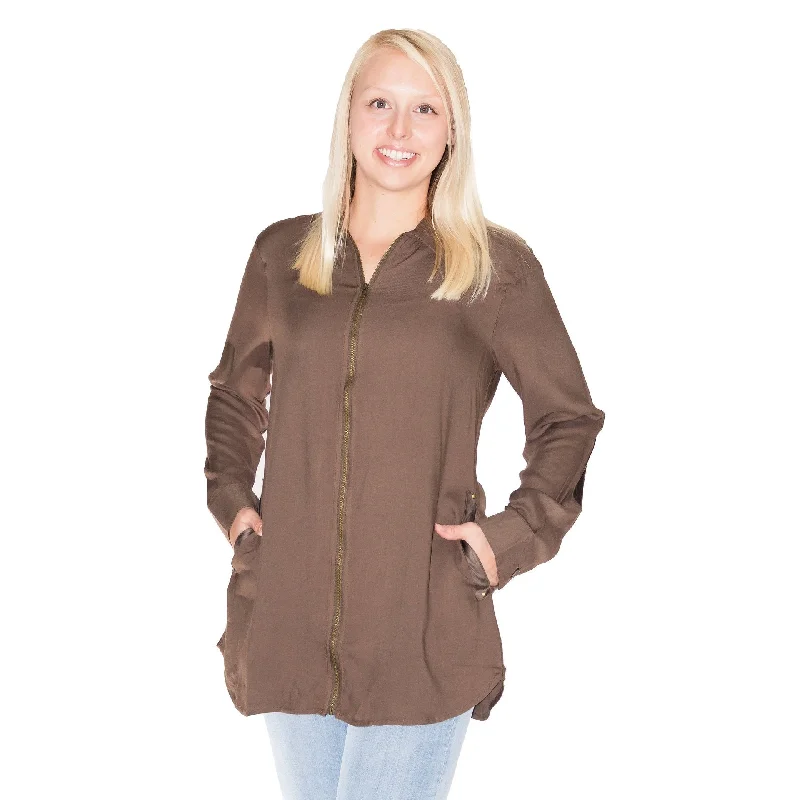 Stylish Women's Garments For Holidays Simply Noelle Zip Up Top/Jacket - Sage