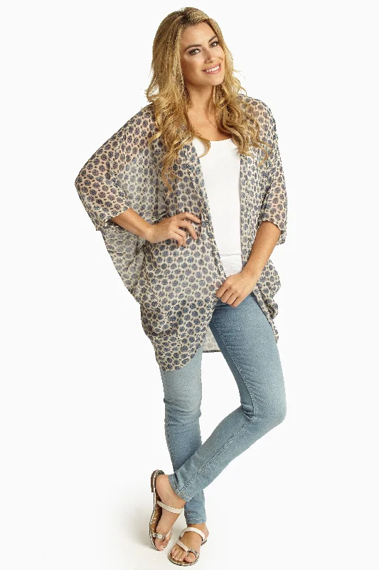 Women's Transitional Apparel Ivory Print Chiffon Cardigan