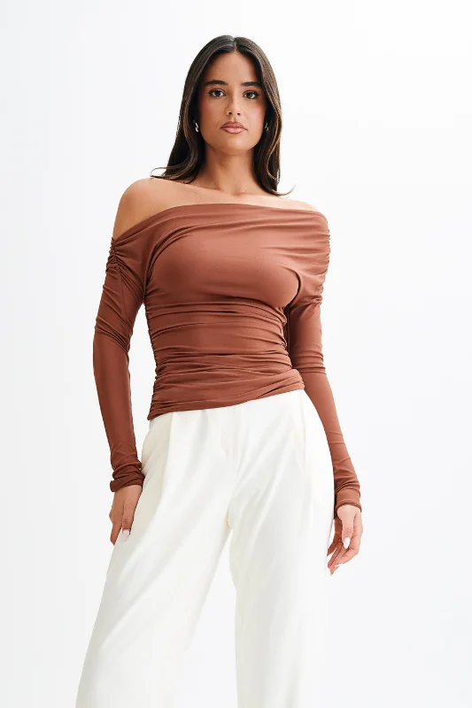 Women's Garments Alayna Long Sleeve Recycled Nylon Ruched Top - Wood