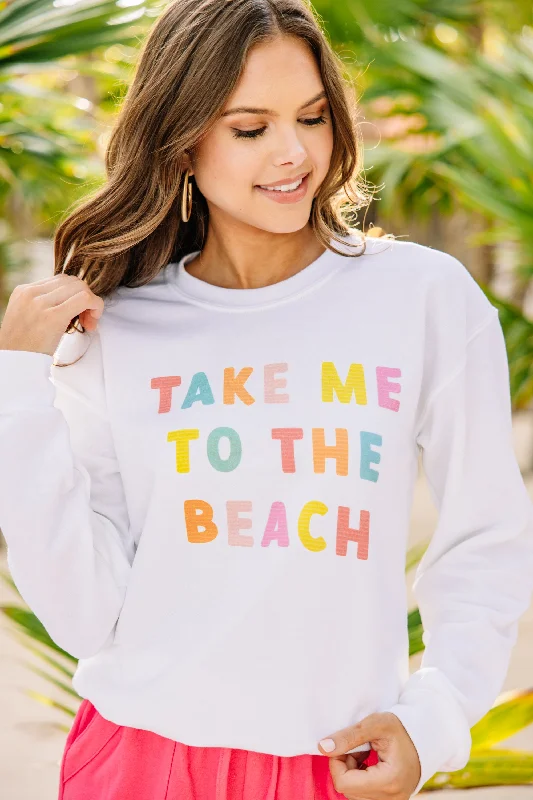 Women's Evening Attire To The Beach White Graphic Sweatshirt