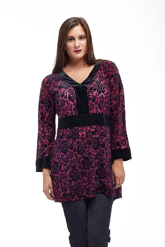 Flash Sales This Week Velour Burnout Jacquard Trimmed Tunic