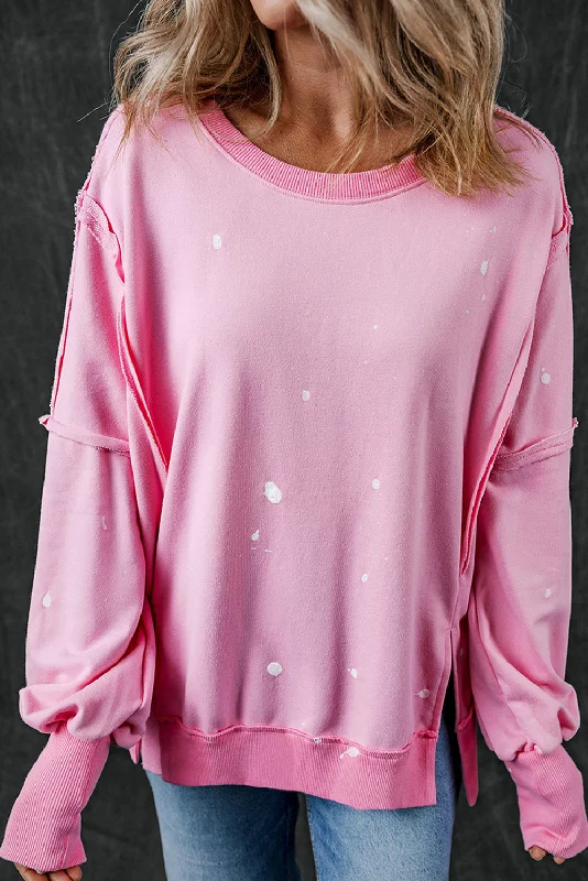 Women's Elegant Apparel Splash Spots Exposed Seam Baggy Sweatshirt