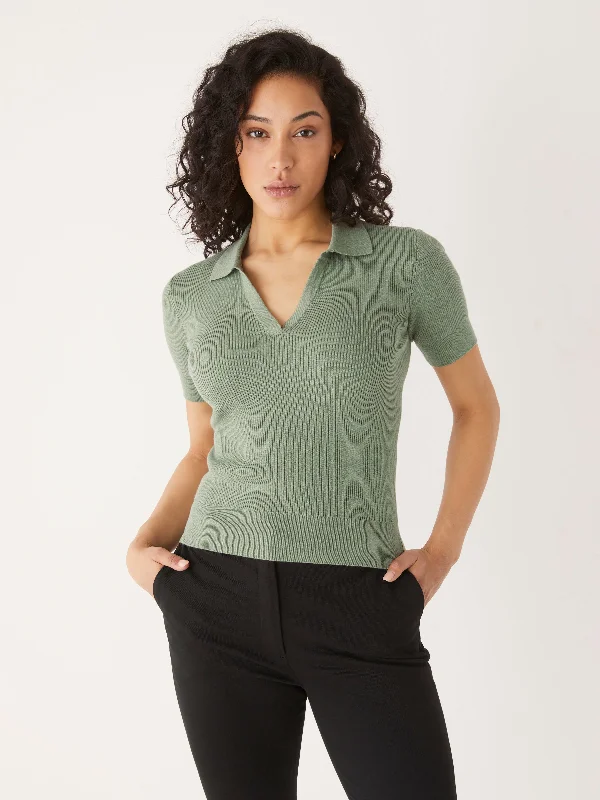 Clothes Of Woman The Johnny Collar Knit Top in Deep Sage